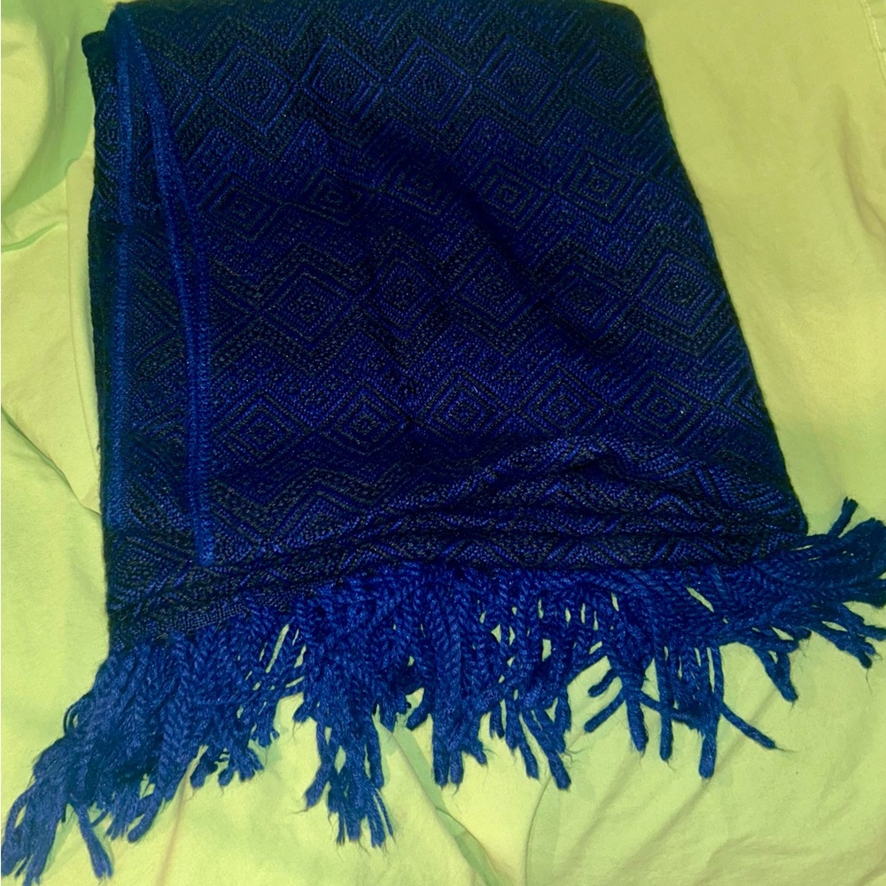 Blue Fringed Alpaca Blanket